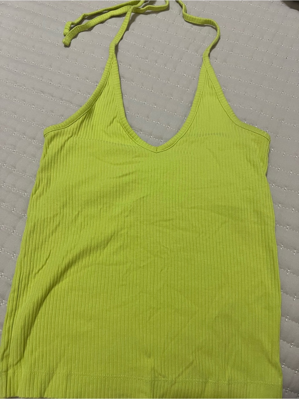 Extra Small Neon Lime Ribbed V-Neck Halter Tank from Old Navy